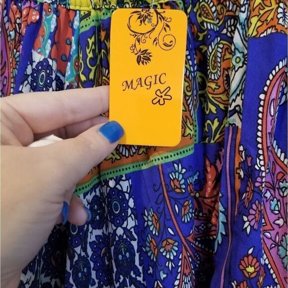 Patchwork Super Flowy New boutique full maxi skirt blue yellow plus Size 2X New - Picture 4 of 8